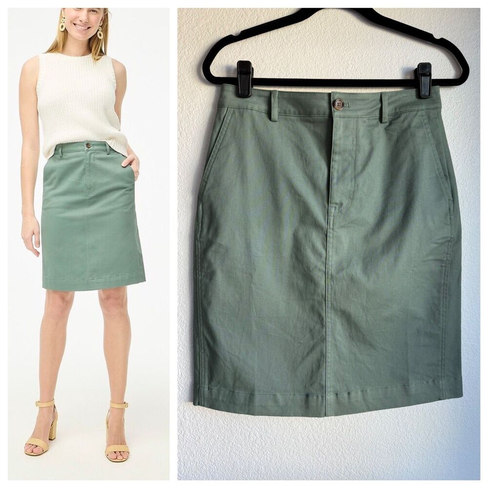 NWT J.Crew Factory Womens Stretch Chino Knee Length Pencil Skirt Topiary Green